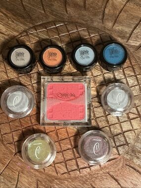 NEW 9 pc Coral-Pink Powder Blush for Radiant Cheeks & assorted eyeshadow colors